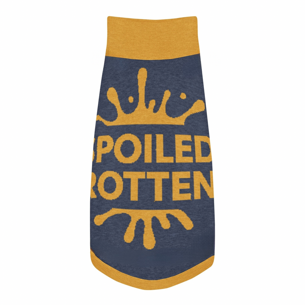 Personalized Dog sweater, Blue and Gold, Splashes with “SPOILED ROTTEN”, M, L, XL