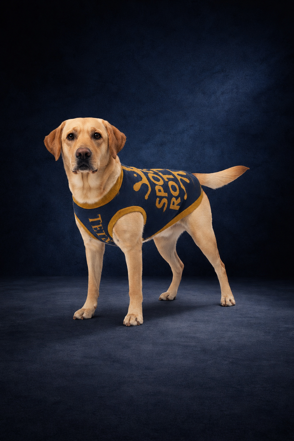 Personalized Dog sweater, Blue and Gold, Splashes with “SPOILED ROTTEN”, M, L, XL