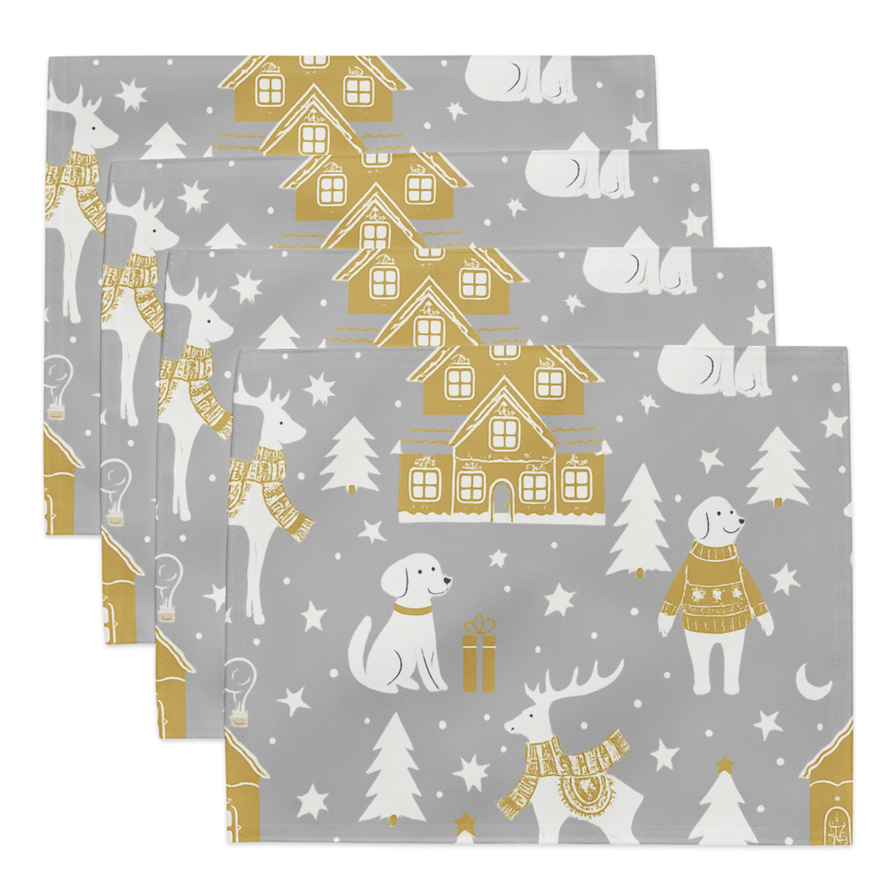A very Canine Christmas | Cloth Napkin Set of 4 White and Gold
