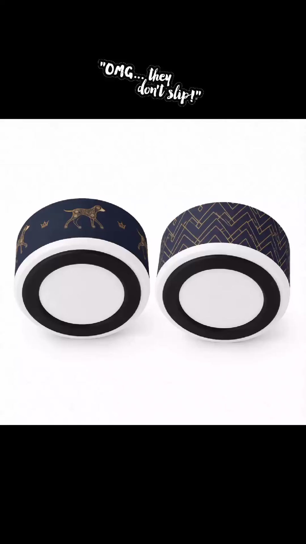 Luxe Stainless Steel Dog Bowl Geometric, Navy & Gold, 18 oz.