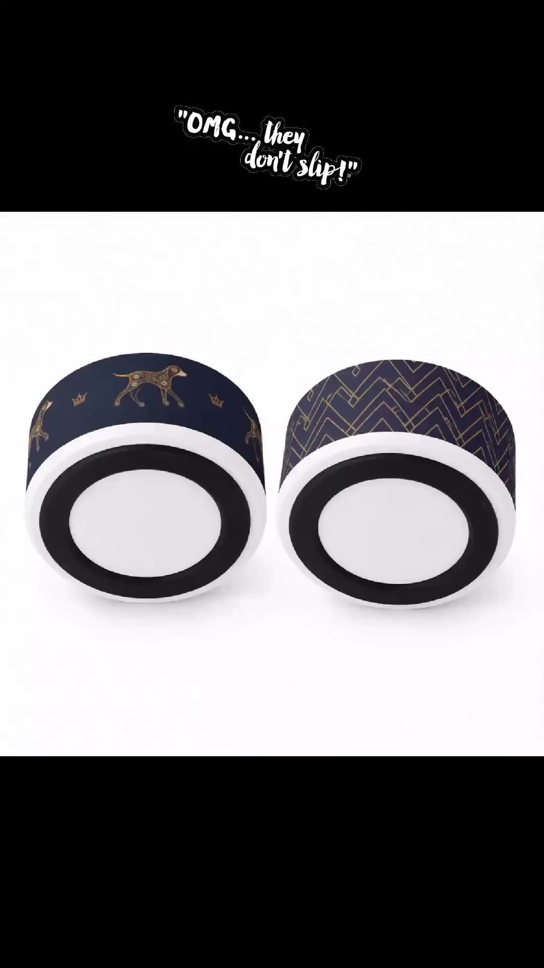 Luxe Stainless Steel Dog Bowl Geometric, Navy & Gold, 18 oz.