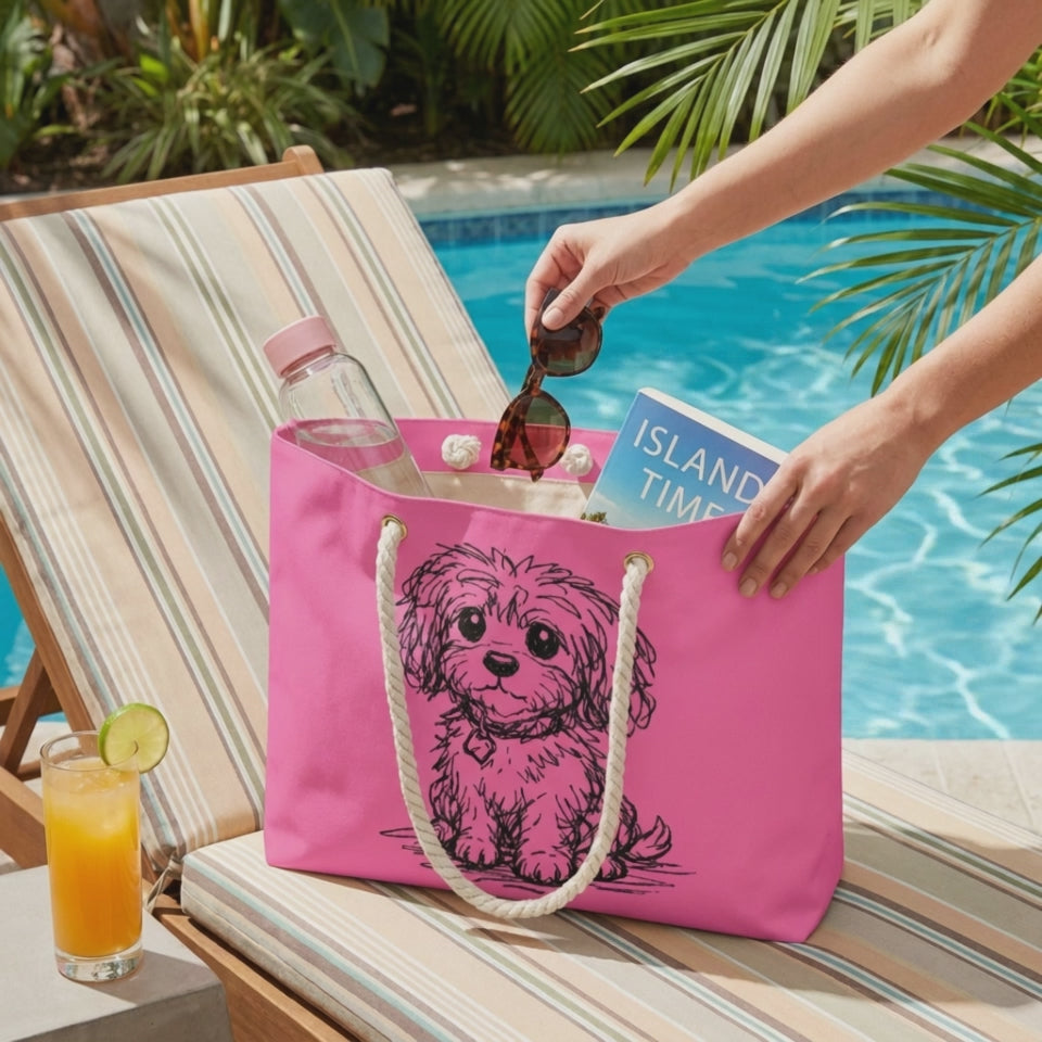 Uncommon Style Weekender Tote – Pretty in Pink Pup Illusion Design, Extra Large
