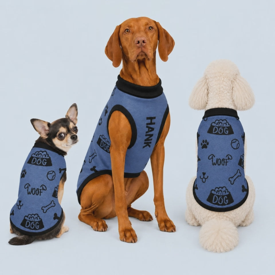 Classic Luxe Icon -Personalized Dog Sweater Blue & Black 2xs - 2xl