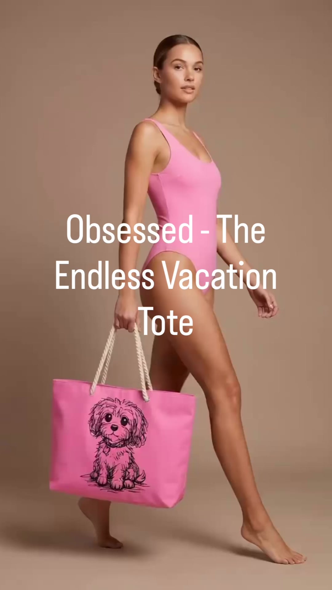 Weekender Tote – Pup illustration, Pretty in Pink-Extra Large