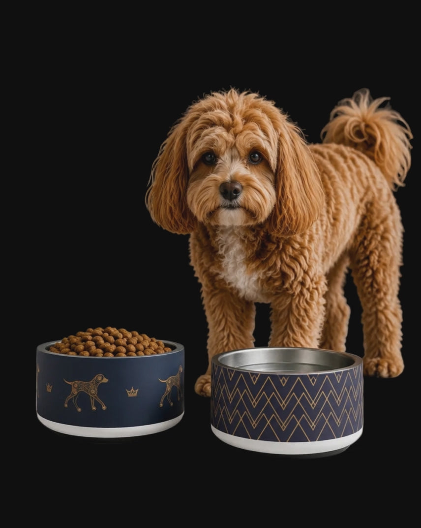 Uncommon Luxe Navy & Gold Geometric Pattern 18 oz Stainless Steel Dog Bowl