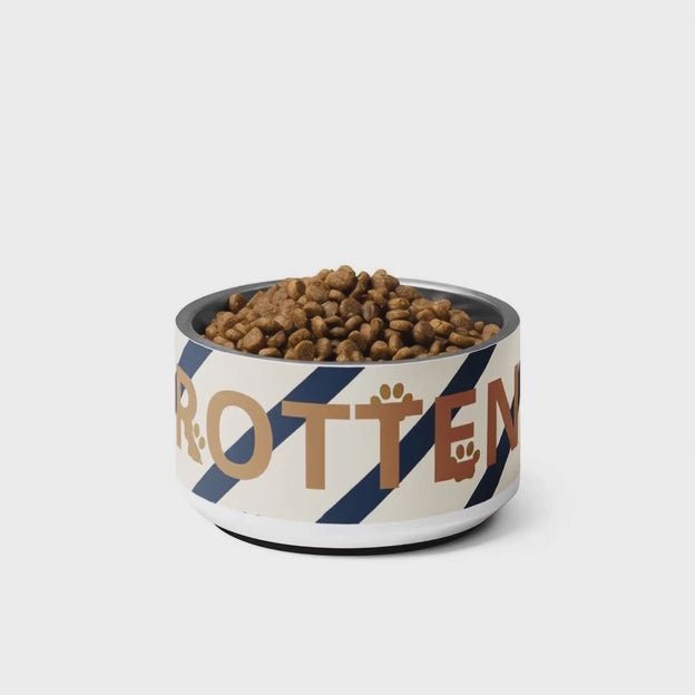 Luxury Dog Bowl Stainless Steel; Blue strips and Paw Prints "Rotten",18 oz.
