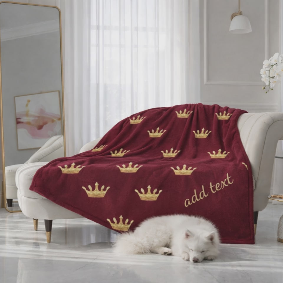 Personalized Pet Blanket – Burgundy, Crown Design, 30” X 40”