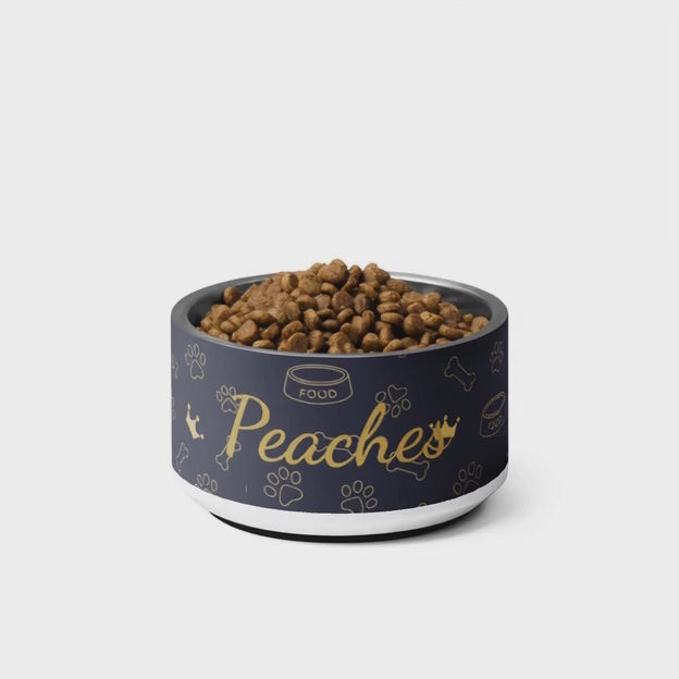 Personalized Luxury Dog Bowl Stainless Steel Blue with Gold Crown Pattens, 18 oz
