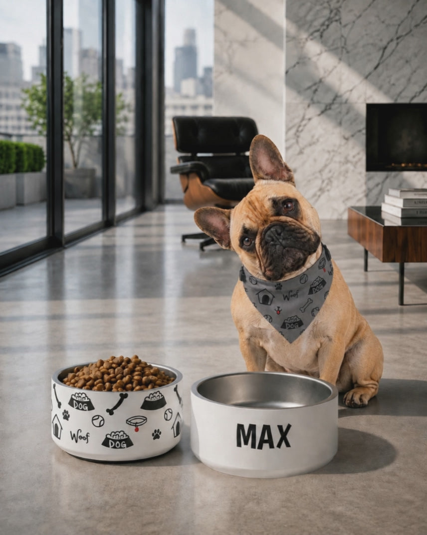 Uncommon Classic Luxe Icon White & Black Stainless Steel Dog Bowl 18 oz