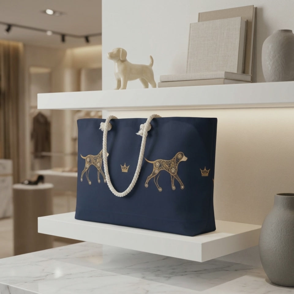 Luxe Weekender Tote, Dog illusion -Crown, Navy & Gold Extra Large