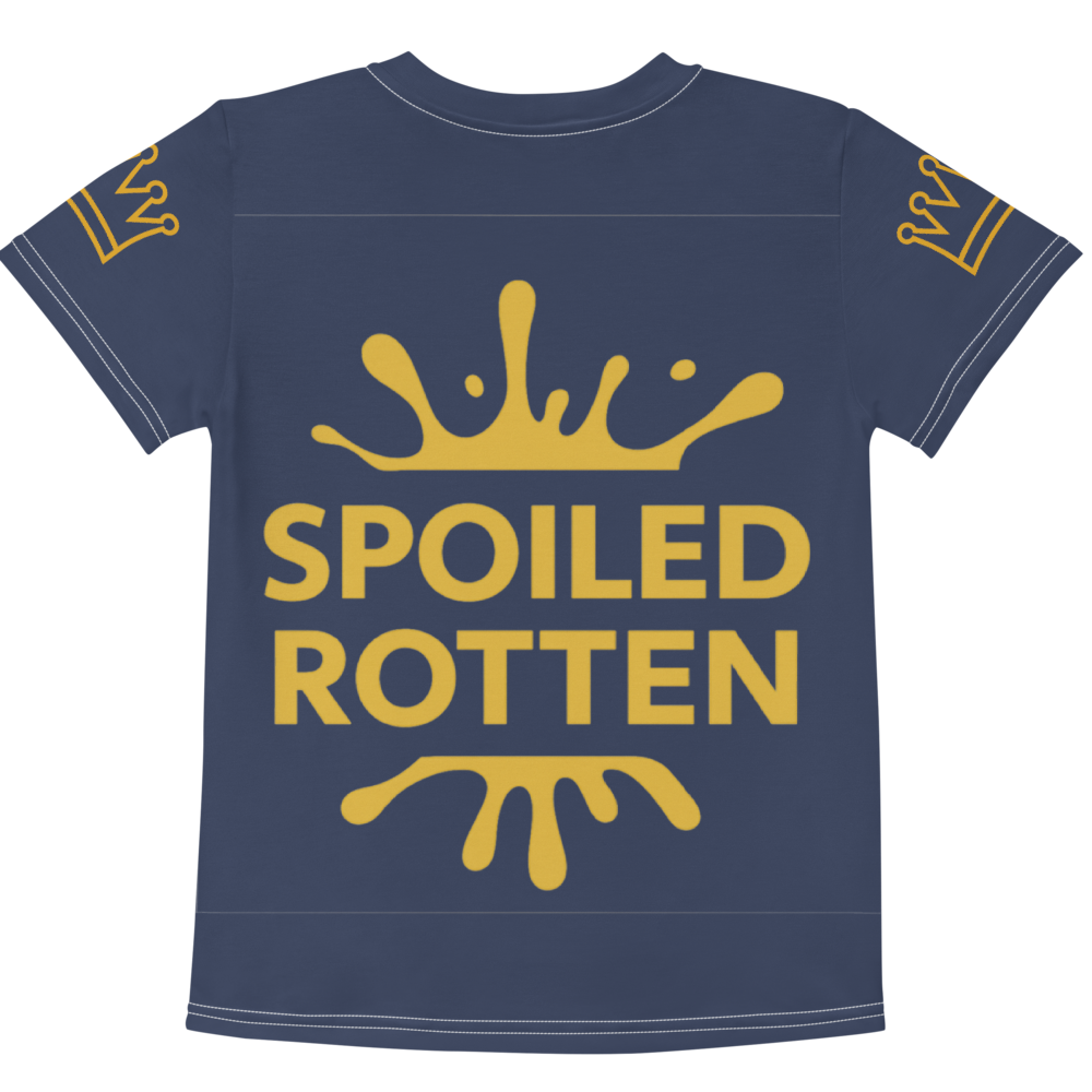 Navy Spoiled Rotten kids T-shirt with gold design back view size 4-t on white background