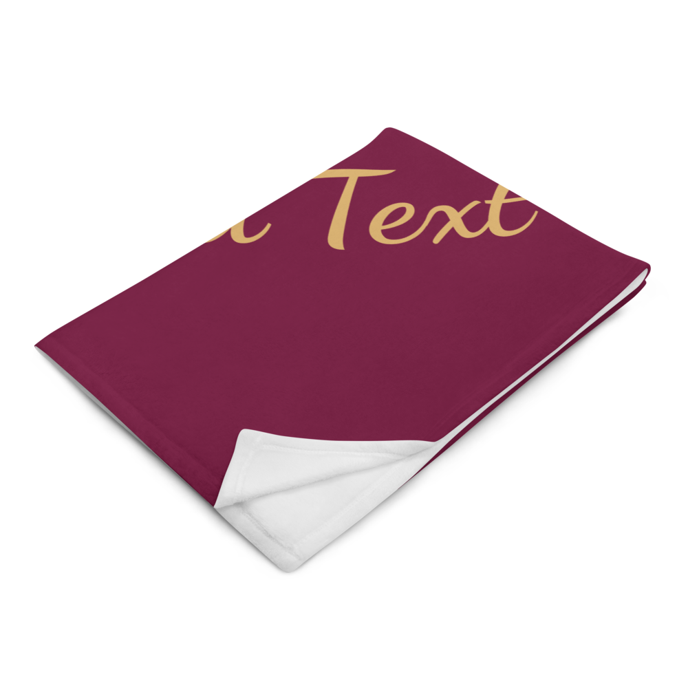 Royal Burgundy blanket with gold text on a white background