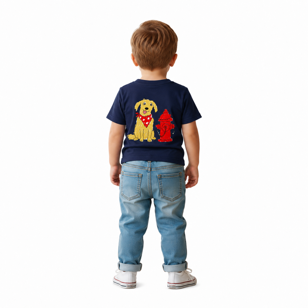 Kids Fire Hydrant Dog Lover T-Shirt – Deep Navy, 2T - 7