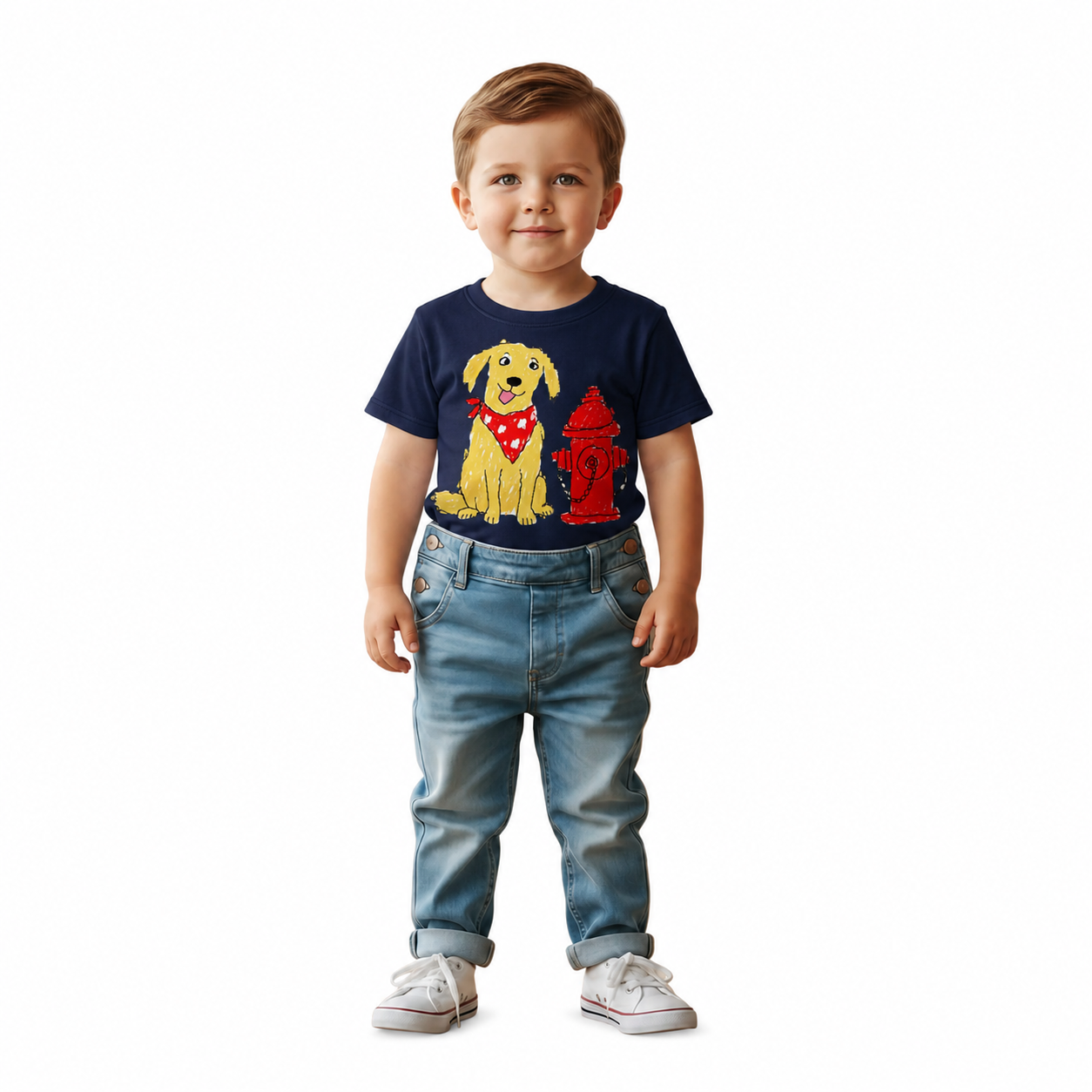Kids Fire Hydrant Dog Lover T-Shirt – Deep Navy, 2T - 7