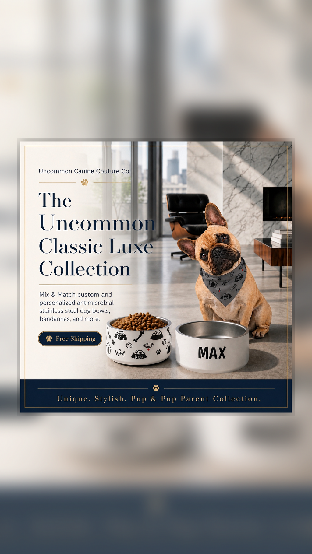 Uncommon Classic Luxe Personalized Stainless Steel Dog Bowl 18, 32 oz