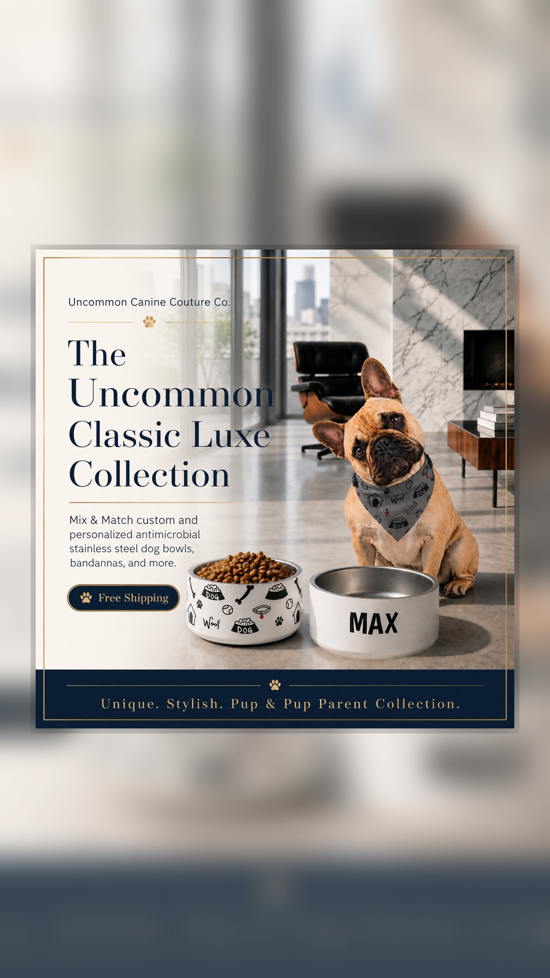 Uncommon Classic Luxe Personalized Stainless Steel Dog Bowl 18, 32 oz