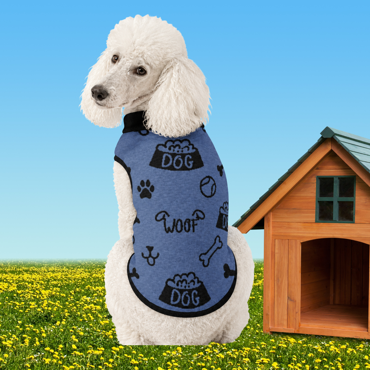 Uncommon Classic Luxe Icon Pattern -Personalized Dog Sweater Blue & Black 2xs - 2xl