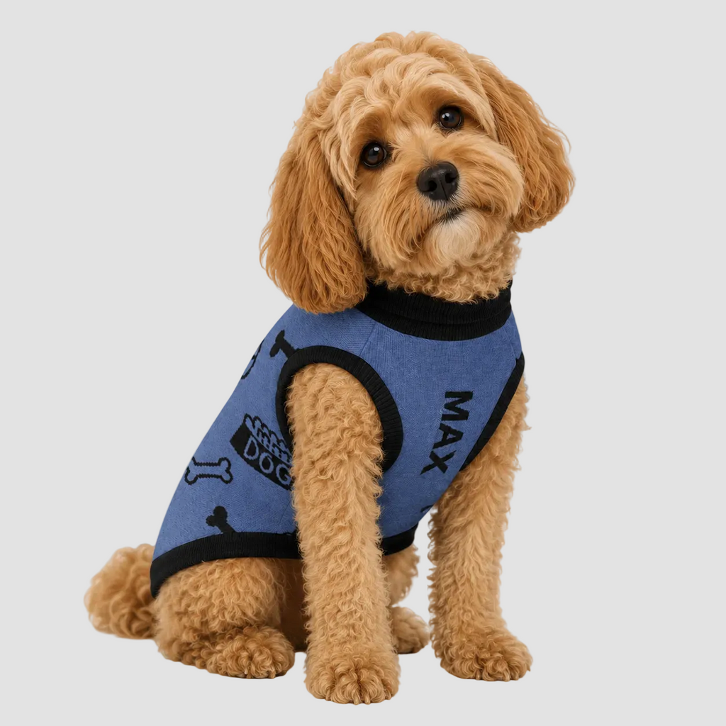 Uncommon Classic Luxe Icon Pattern -Personalized Dog Sweater Blue & Black 2xs - 2xl