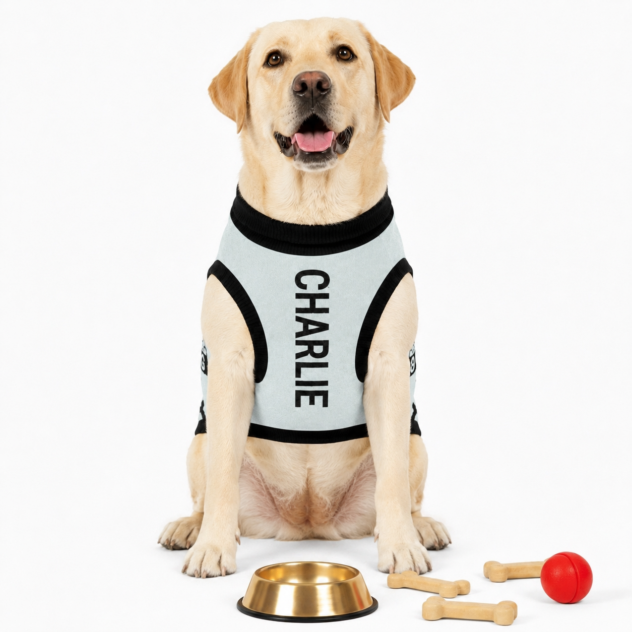 Personalized Dog Sweater Powder & Black Front 2XL Uncommon Classic Luxe Icon Pattern, by Uncommon Canine Couture Co.