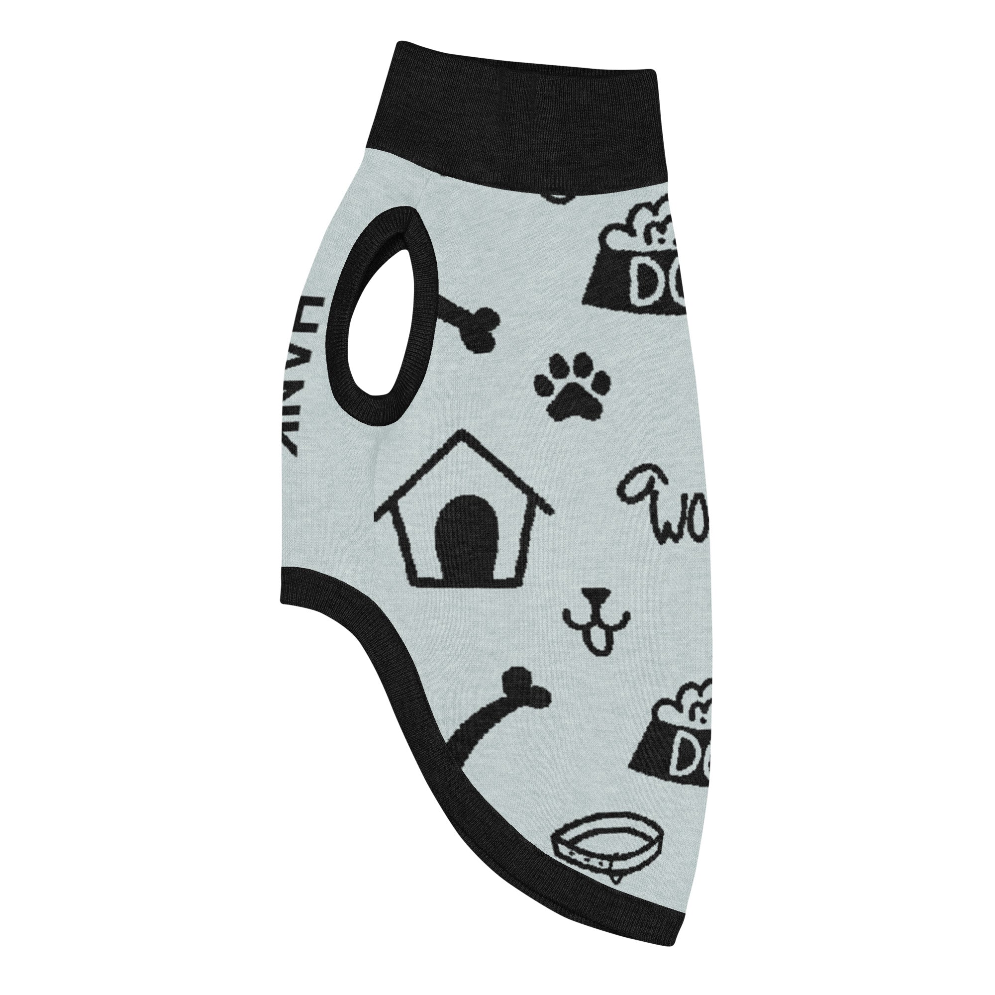 Unique Custom Dog Sweater Powder and Black Side left View Luxe Icon Pattern, 2XL.