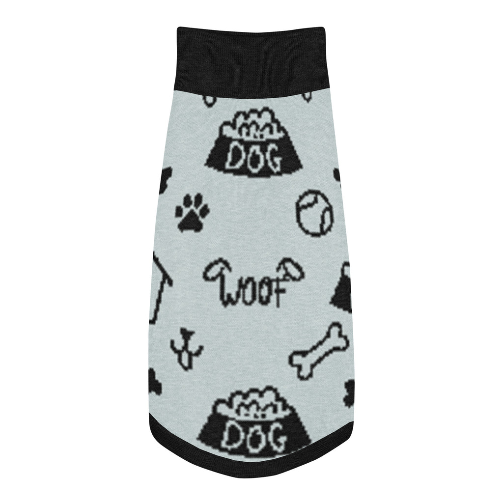 Premium Personalized Knit Dog Sweater Powder and Black, Back 2XS, white background. 