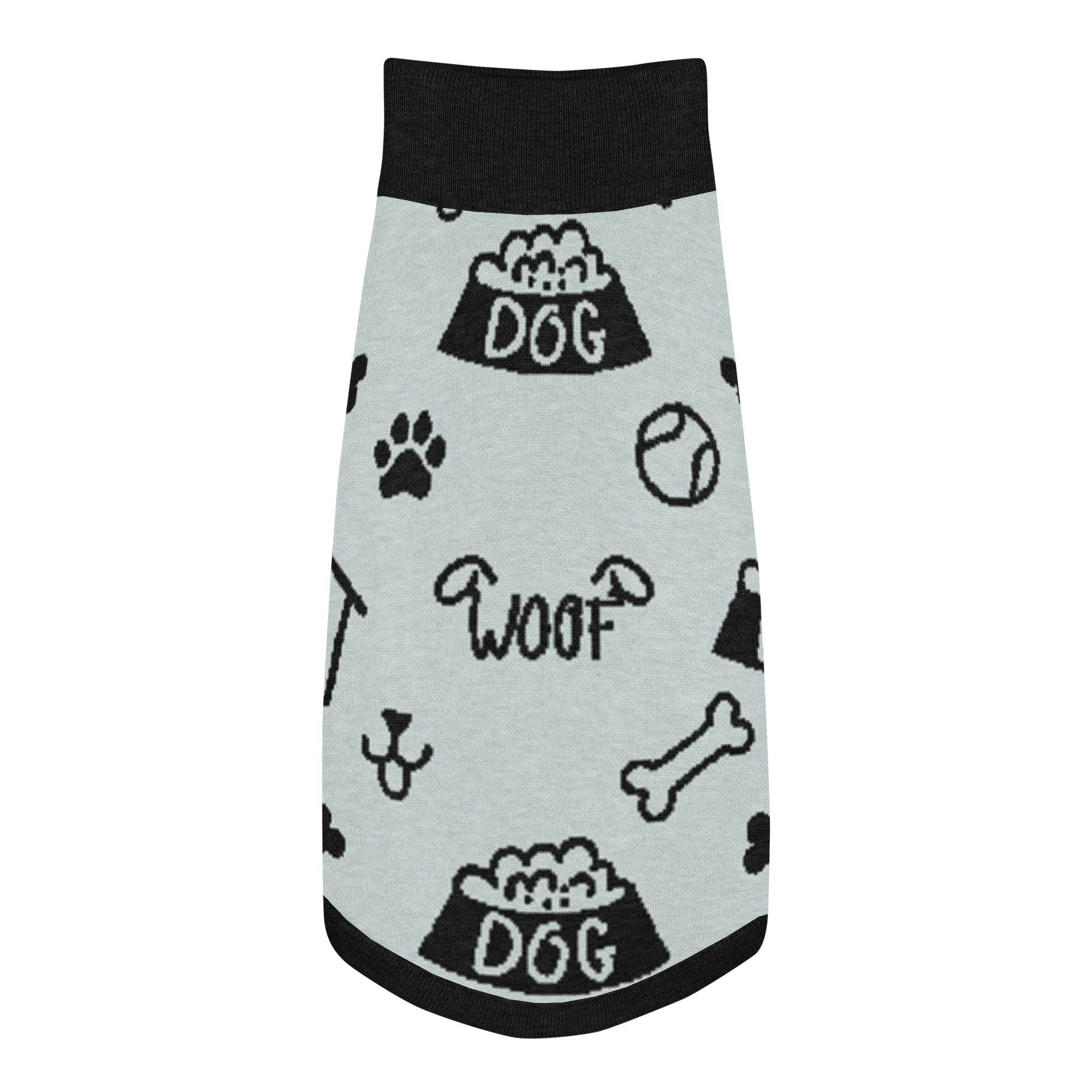 Premium Personalized Knit Dog Sweater Powder and Black Back Medium.