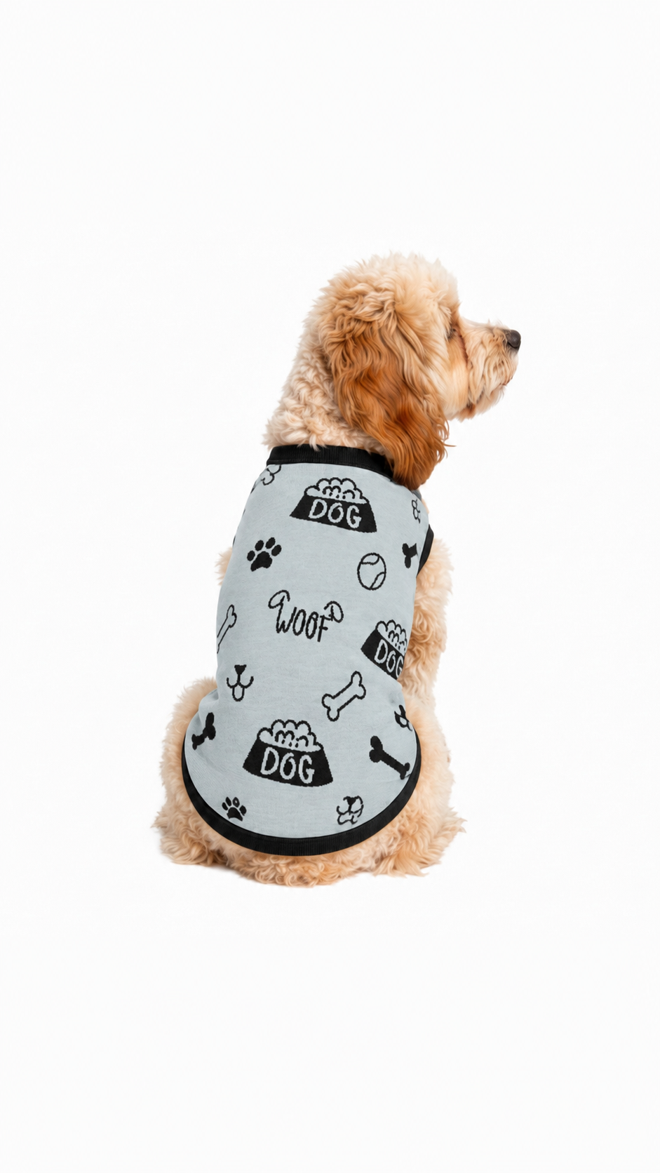 Unique Stylish Dog Sweater Powder and  Black Close Up Luxe Icon Pattern, medium