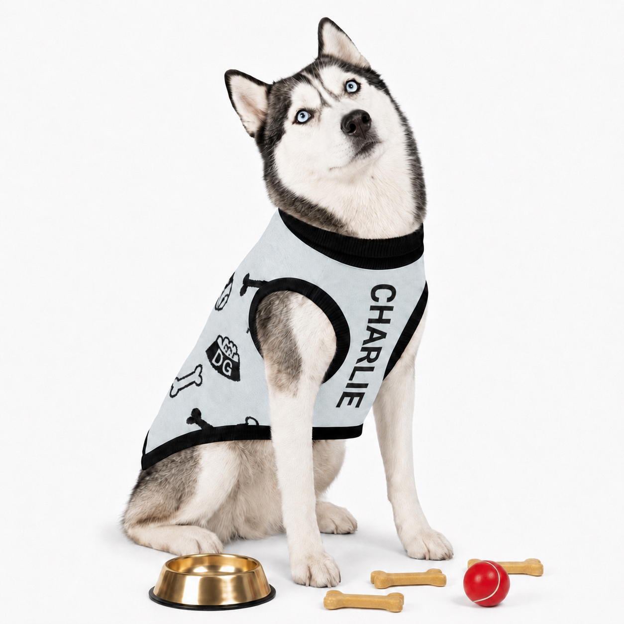 Unique Personalized Dog Sweater Powder and Black Front XL Uncommon Classic Luxe Icon Pattern