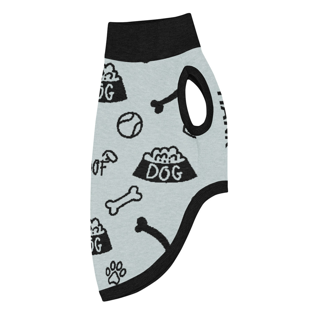 Unique Custom Dog Sweater Powder and Black Side right View Luxe Icon Pattern, XL.
