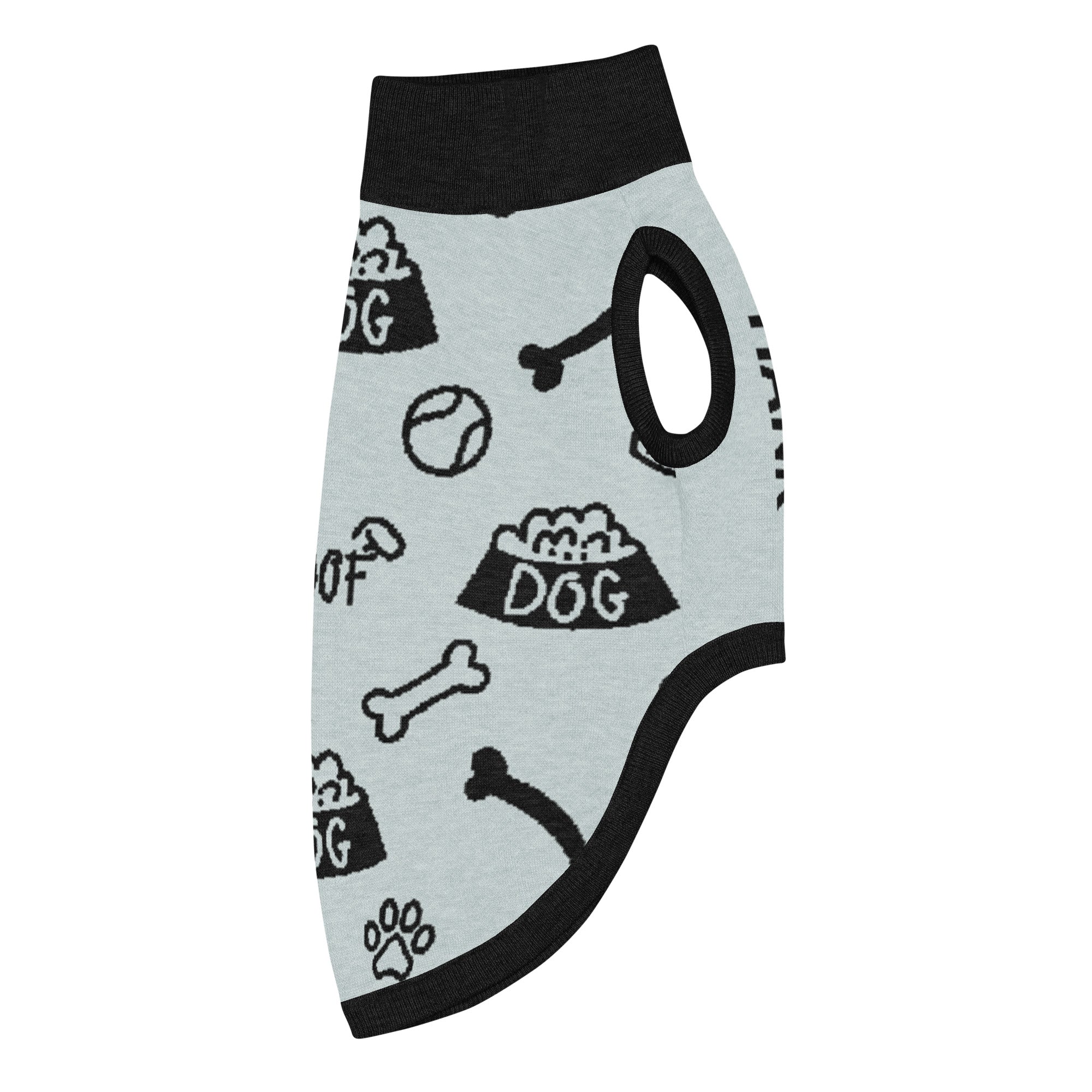 Unique Custom Dog Sweater Powder and Black Side right View Luxe Icon Pattern, XL.