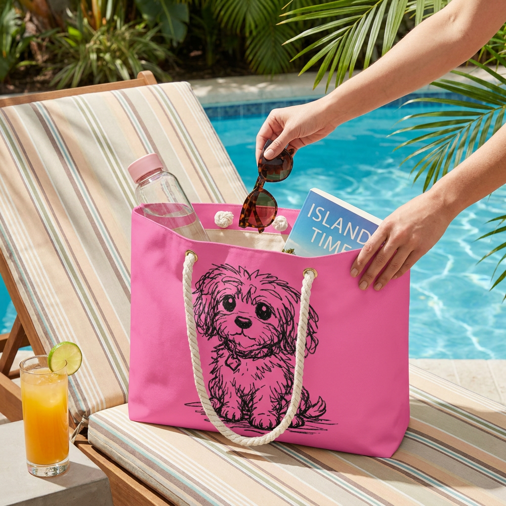 Weekender Tote – Pup illustration, Pretty in Pink-Extra Large